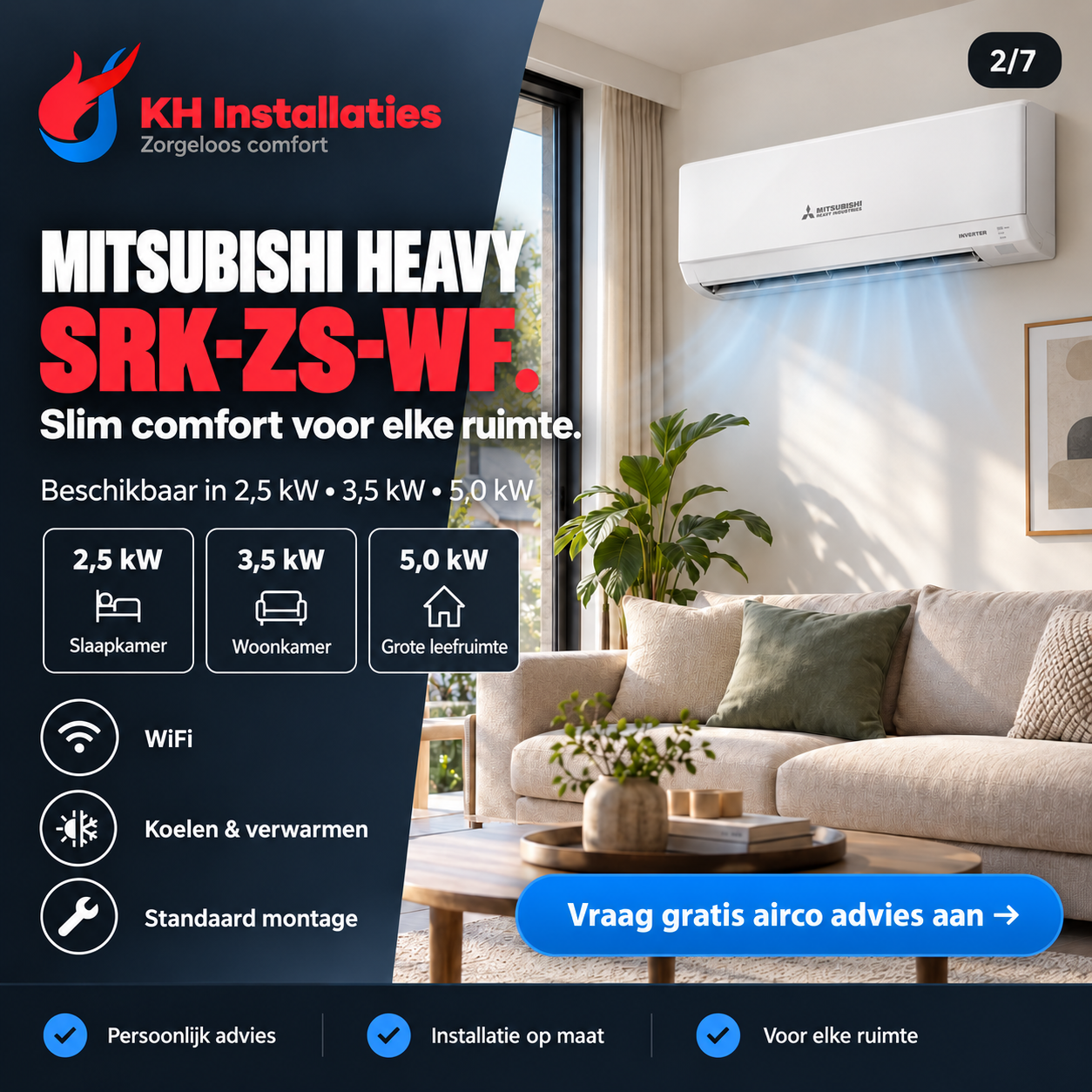Mitsubishi Heavy SRK-ZS-WF: capaciteiten en functies voor verschillende ruimtes.