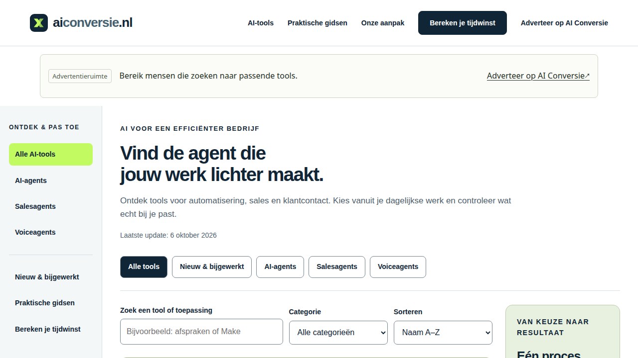 Homepage van AI Conversie
