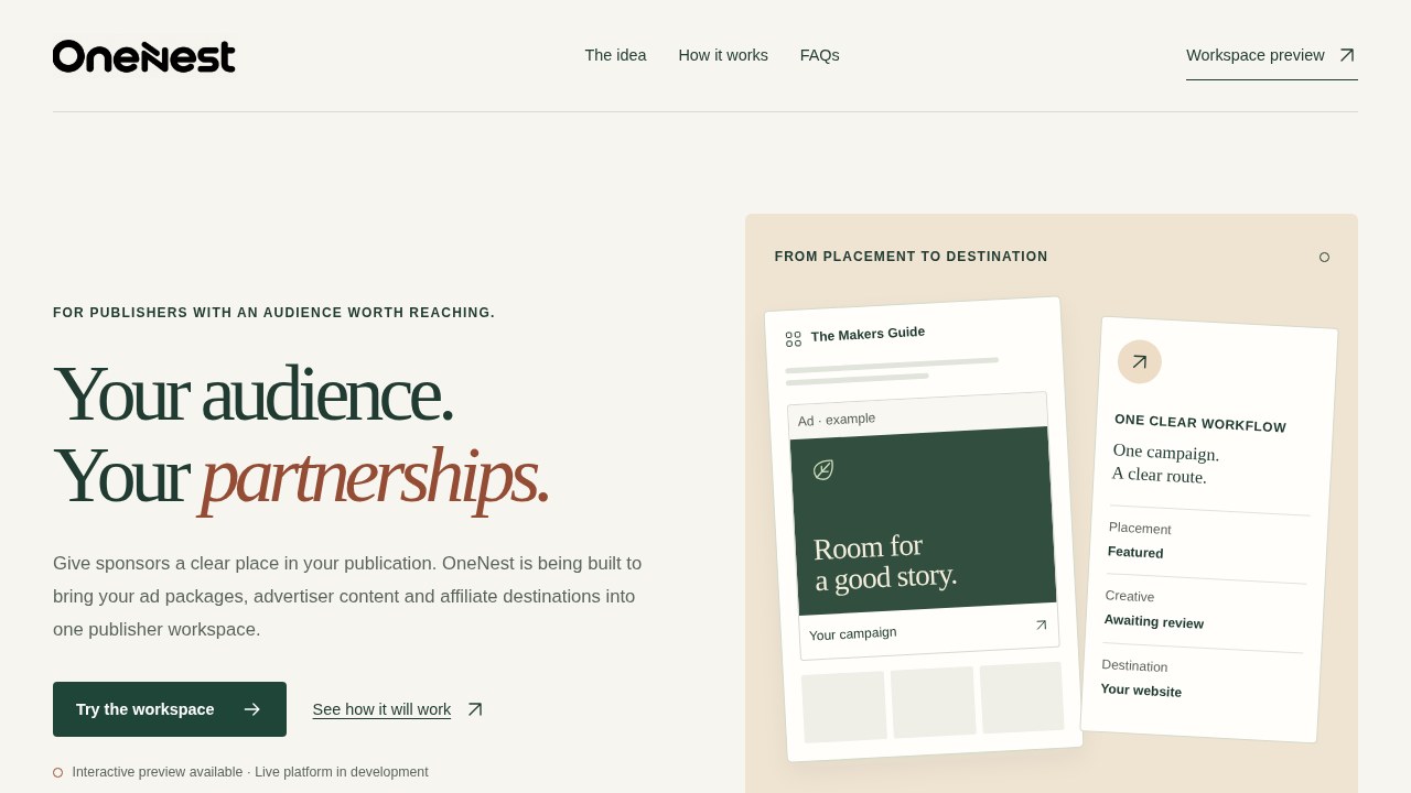 Homepage van OneNest