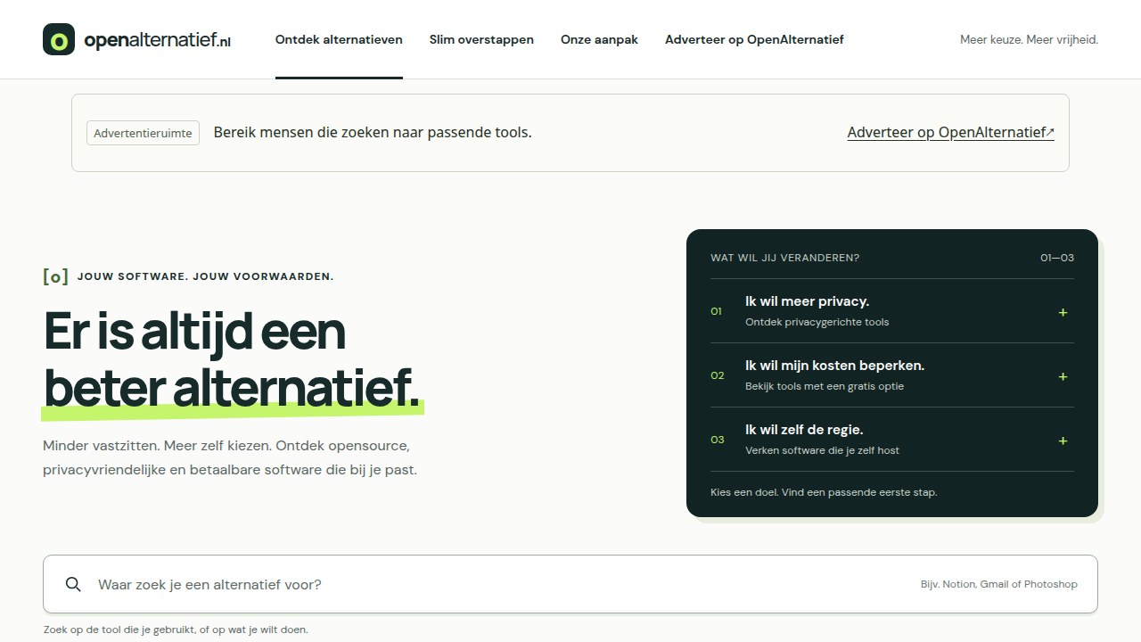 Homepage van Open Alternatief
