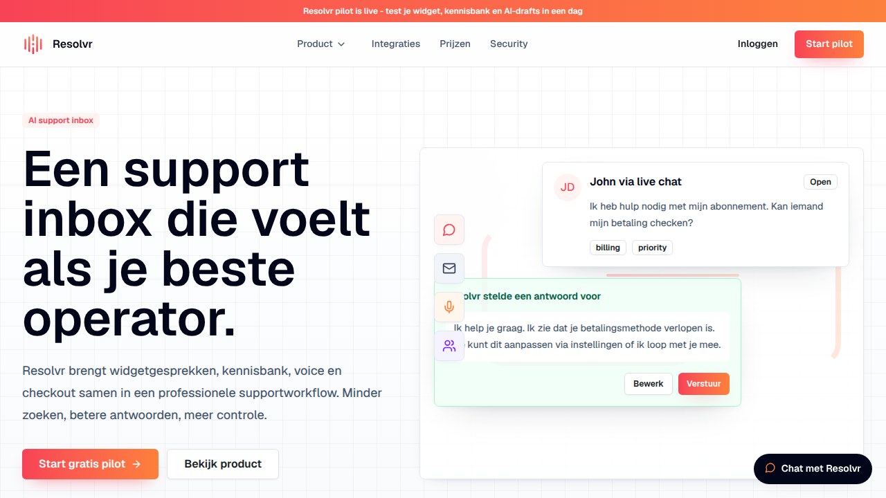 Homepage van Resolvr