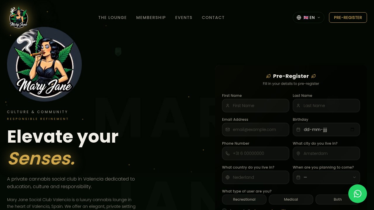 Homepage van Social Club Mary Jane